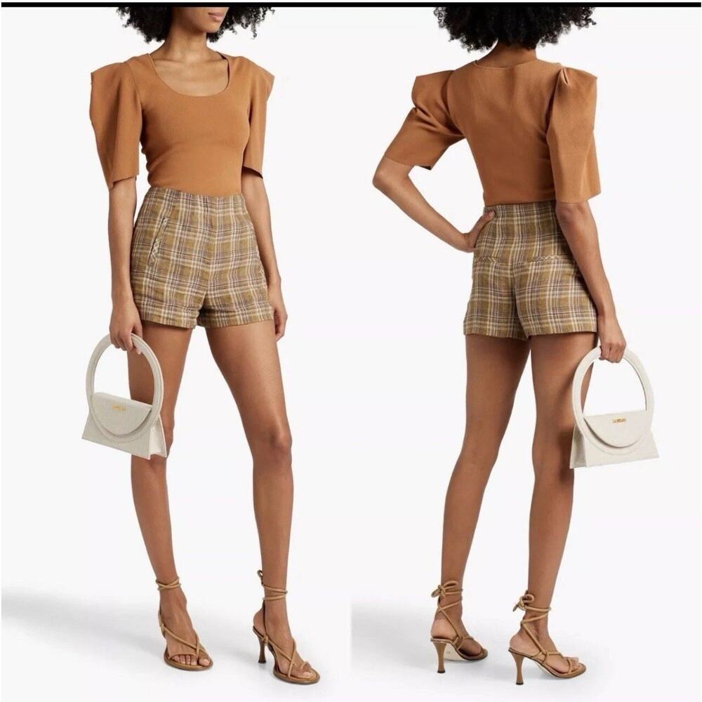 Veronica Beard Jazmin Short Size 4 Plaid Sage Multi Linen Flat Front $378